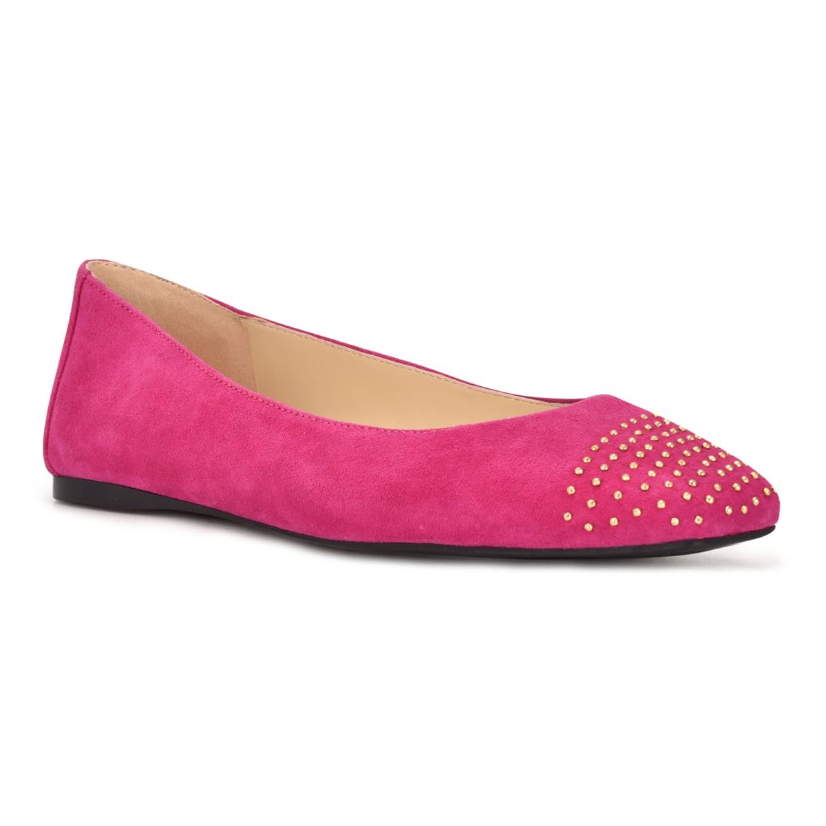 Nine West Aloha Studded Square-Burunlu Bale Ayakkabısı Kadın Pembe | 7015FDHSQ