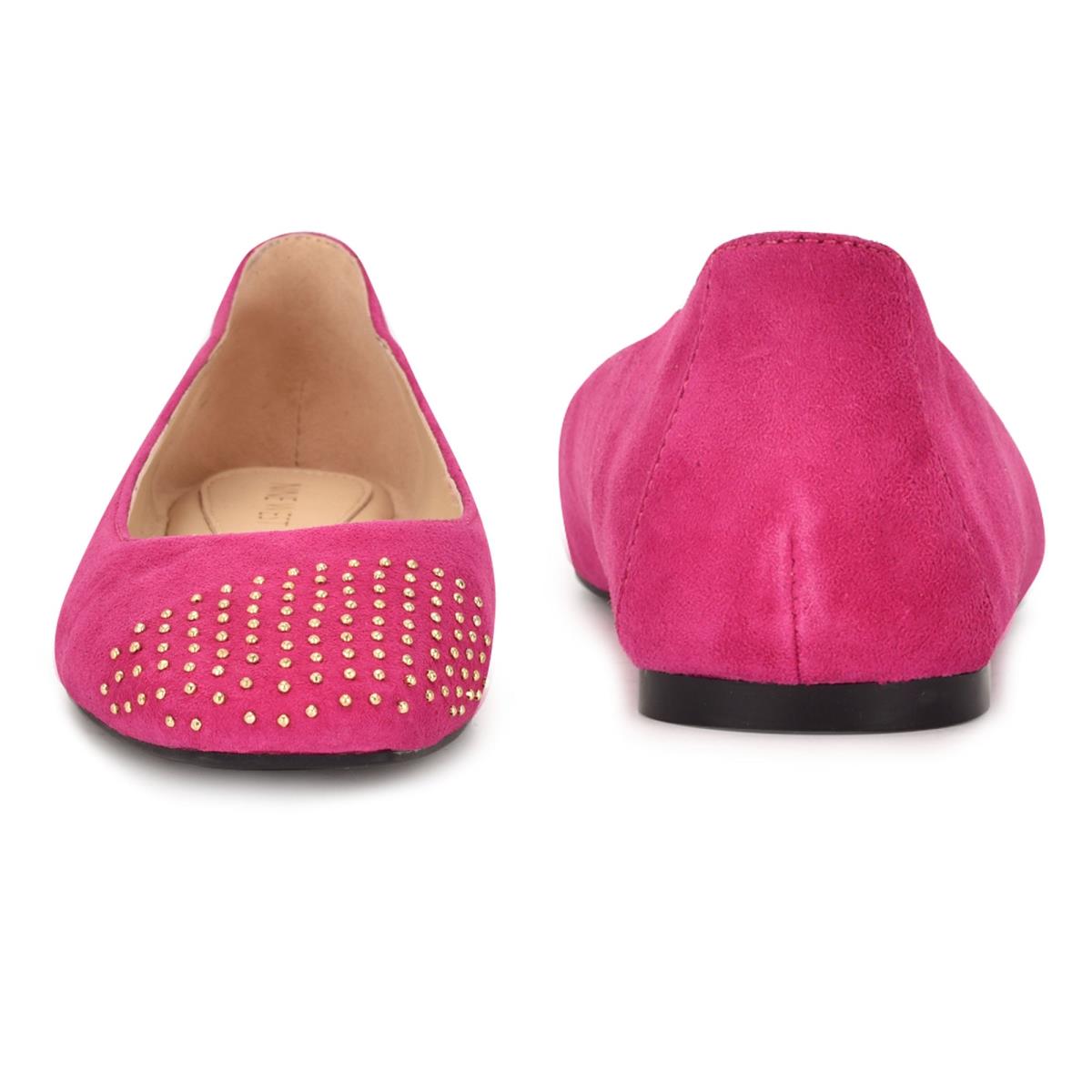 Nine West Aloha Studded Square-Burunlu Bale Ayakkabısı Kadın Pembe | 7015FDHSQ