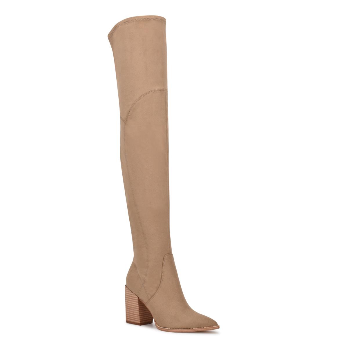 Nine West Barret Over The Knee Topuklu Bot Kadın Açık Bej Rengi | 1290KAYPF