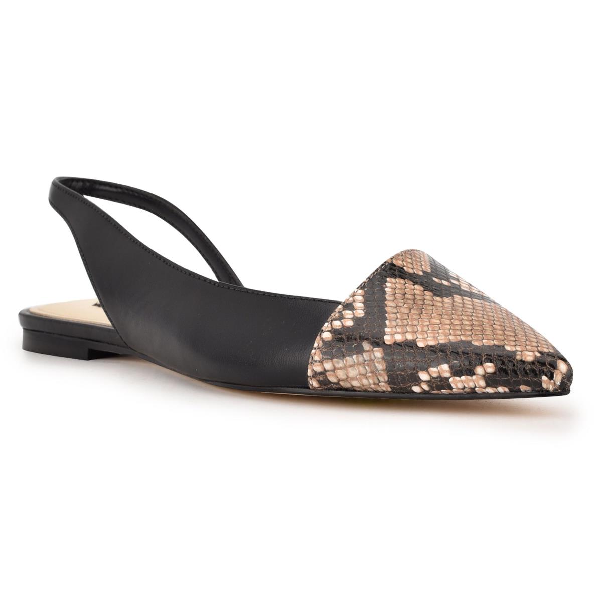 Nine West Beads Arkası Açık Pointy Burunlu Flats Kadın Siyah Yılan | 6715ZECAR