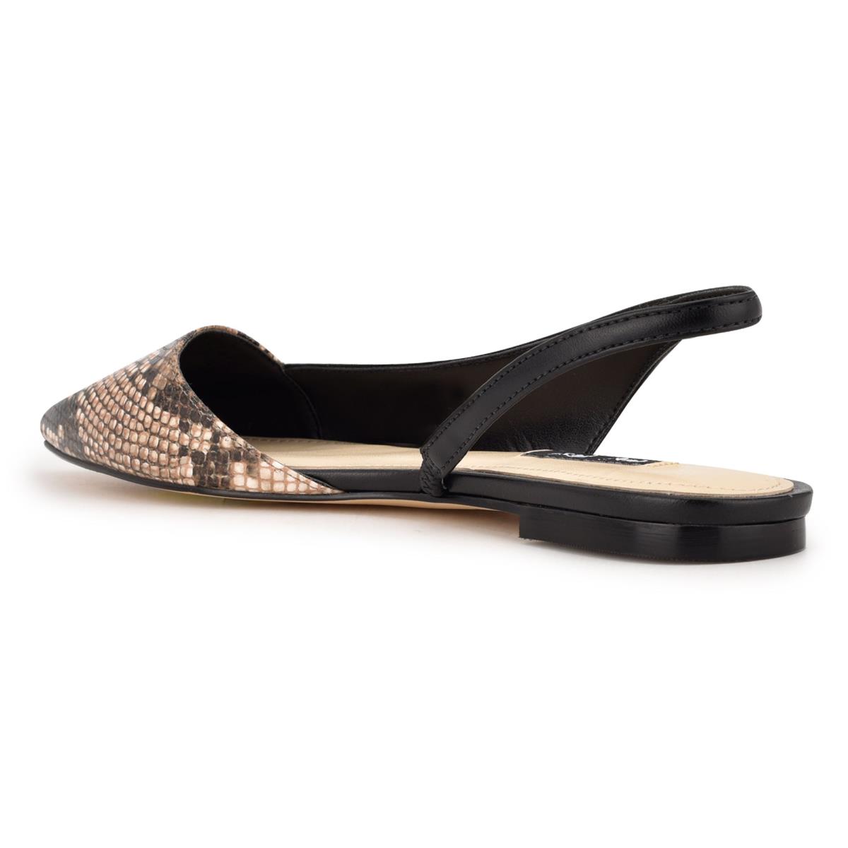 Nine West Beads Arkası Açık Pointy Burunlu Flats Kadın Siyah Yılan | 6715ZECAR