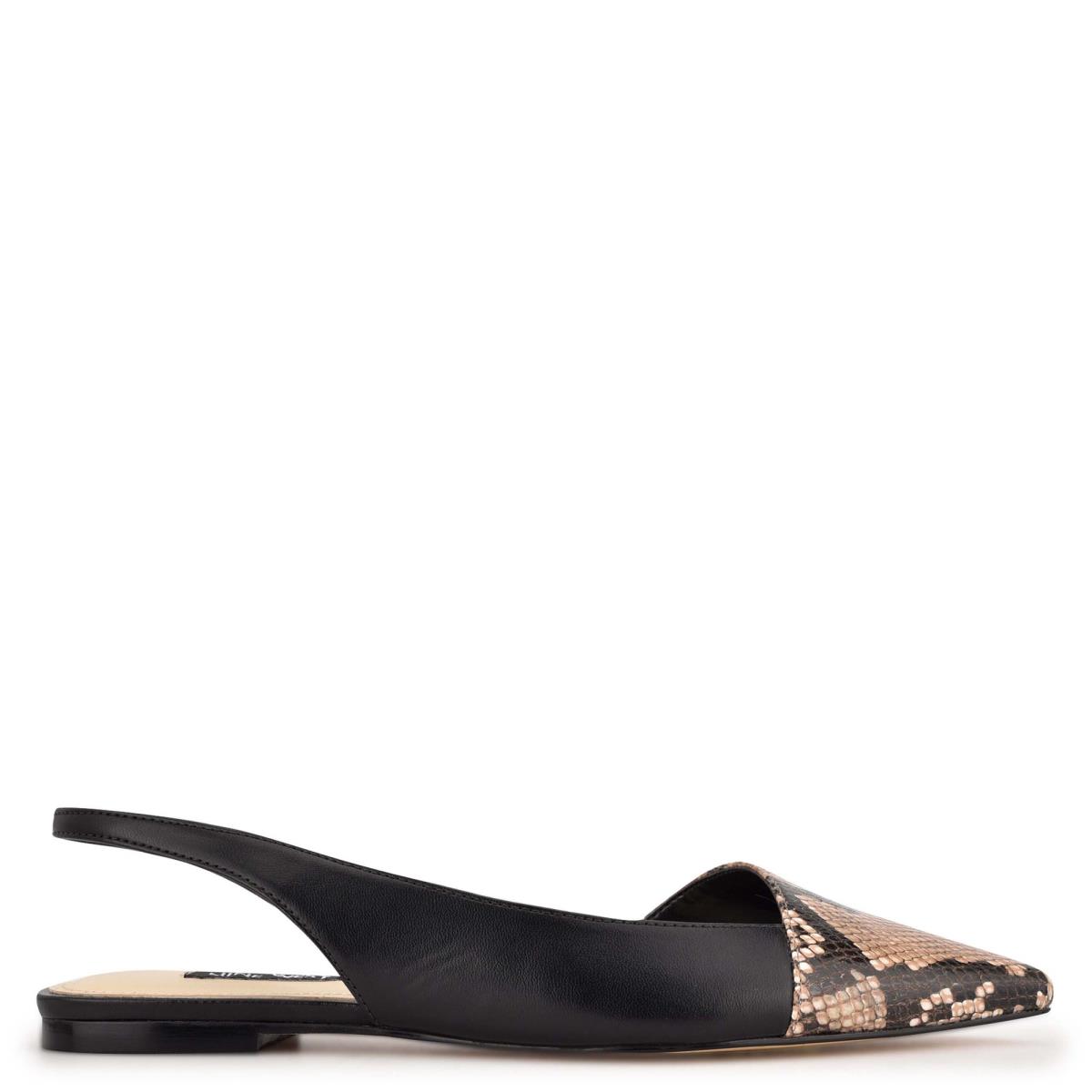 Nine West Beads Arkası Açık Pointy Burunlu Flats Kadın Siyah Yılan | 6715ZECAR