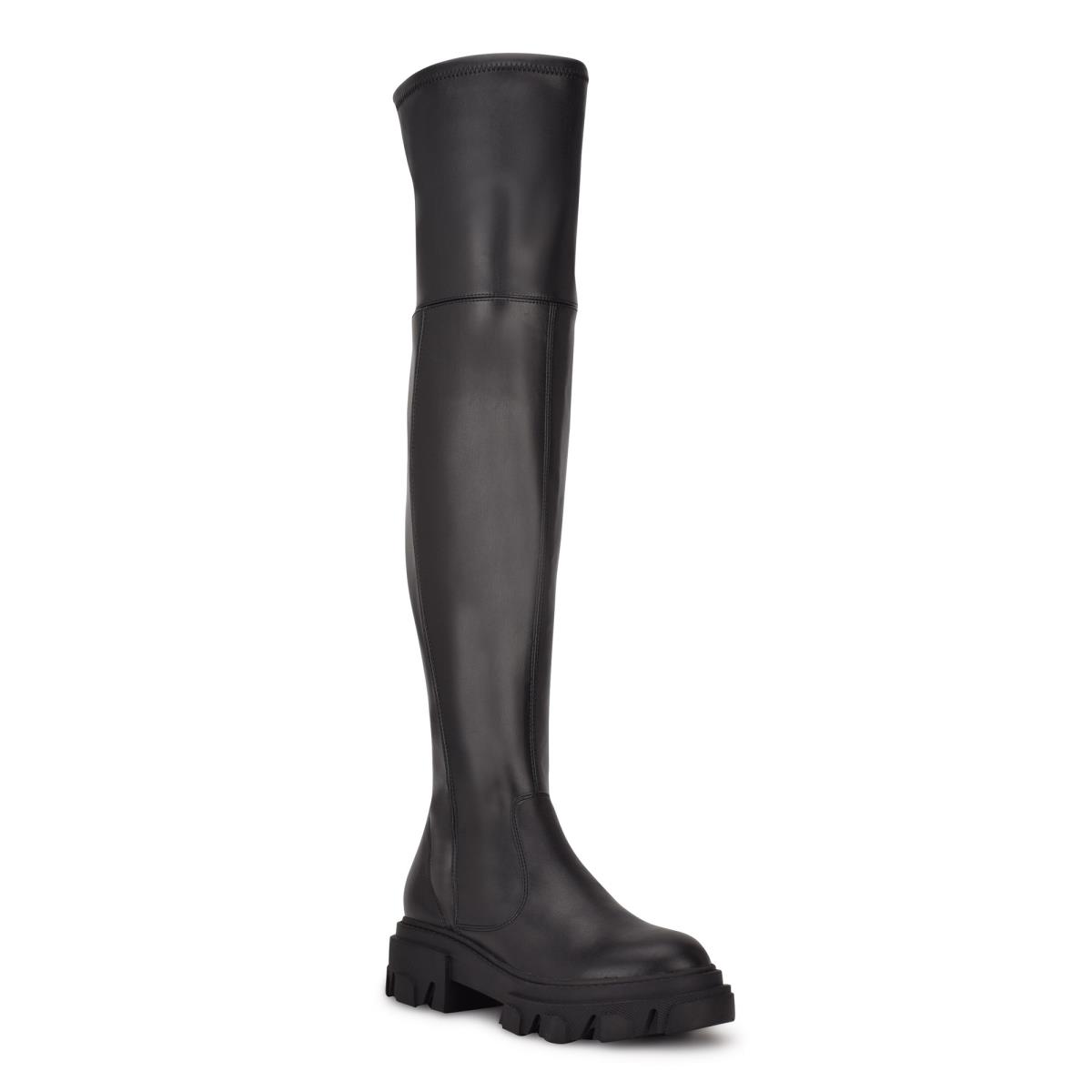 Nine West Cellie Over the Knee Lug Sole Bot Kadın Siyah | 1572IFLNQ