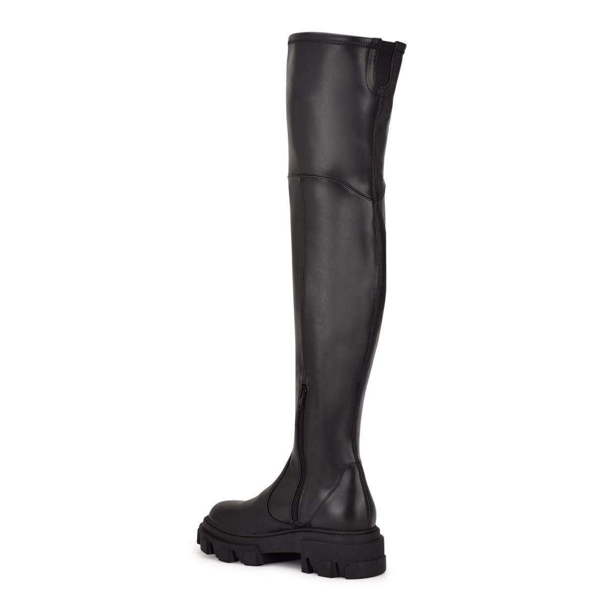 Nine West Cellie Over the Knee Lug Sole Bot Kadın Siyah | 1572IFLNQ