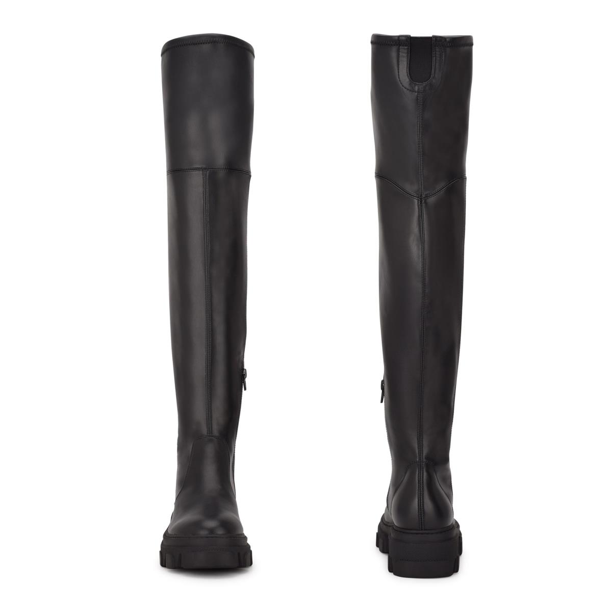 Nine West Cellie Over the Knee Lug Sole Bot Kadın Siyah | 1572IFLNQ