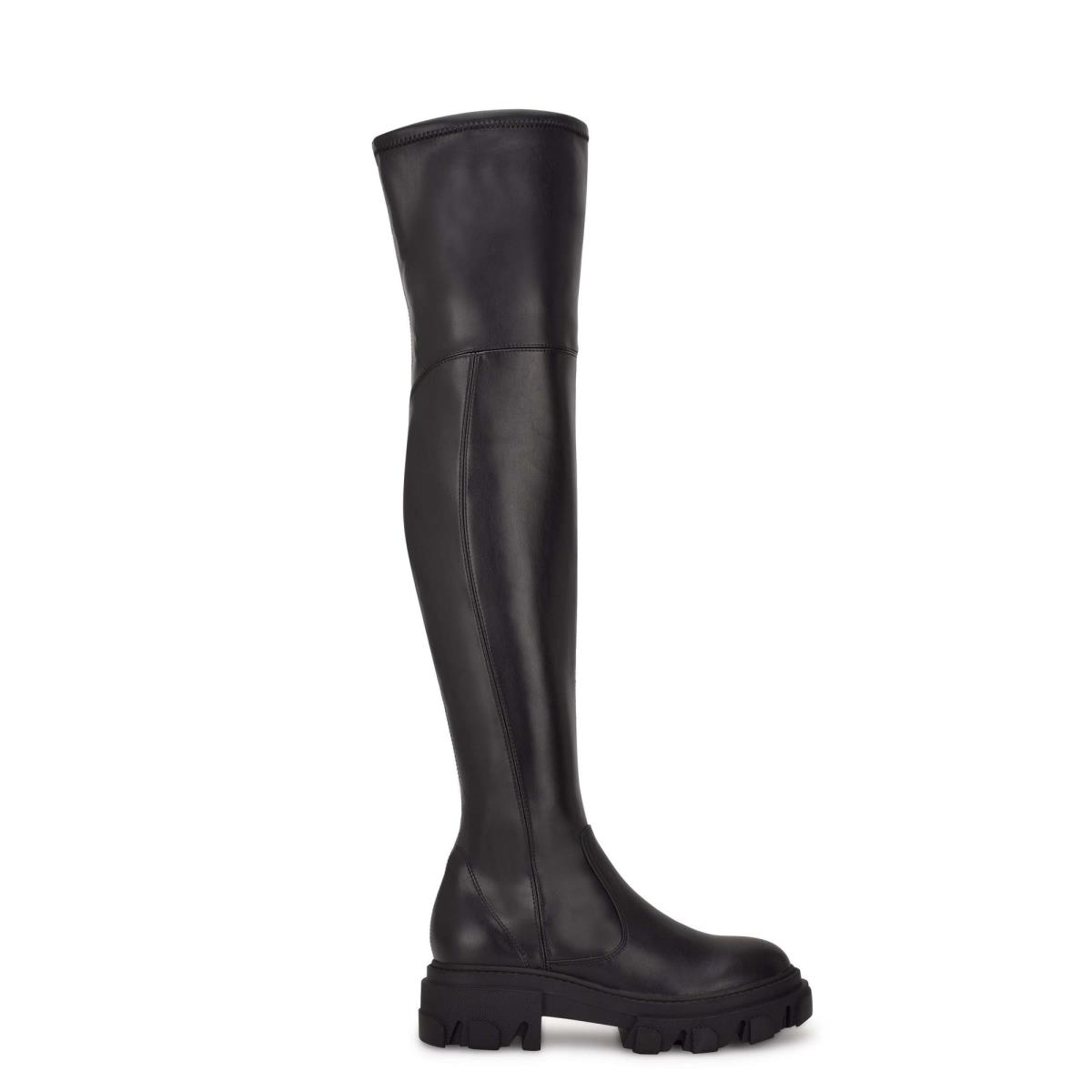 Nine West Cellie Over the Knee Lug Sole Bot Kadın Siyah | 1572IFLNQ