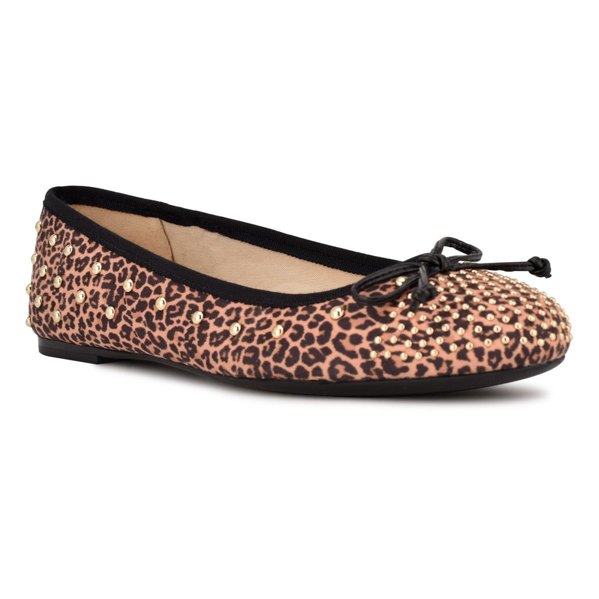 Nine West Curvy Studded Ballet Bale Ayakkabısı Kadın Leopar Kahverengi | 3597TYKCN