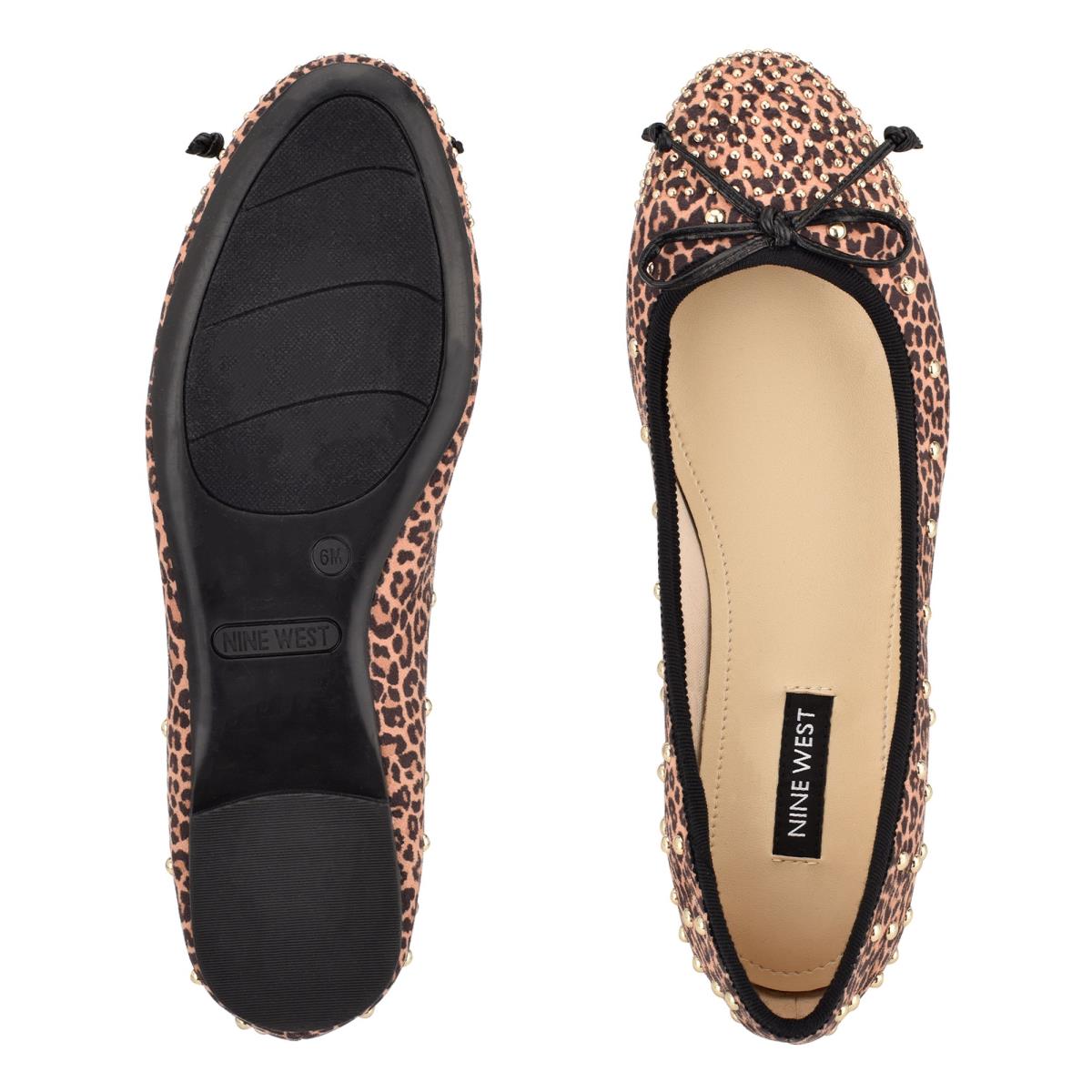 Nine West Curvy Studded Ballet Bale Ayakkabısı Kadın Leopar Kahverengi | 3597TYKCN