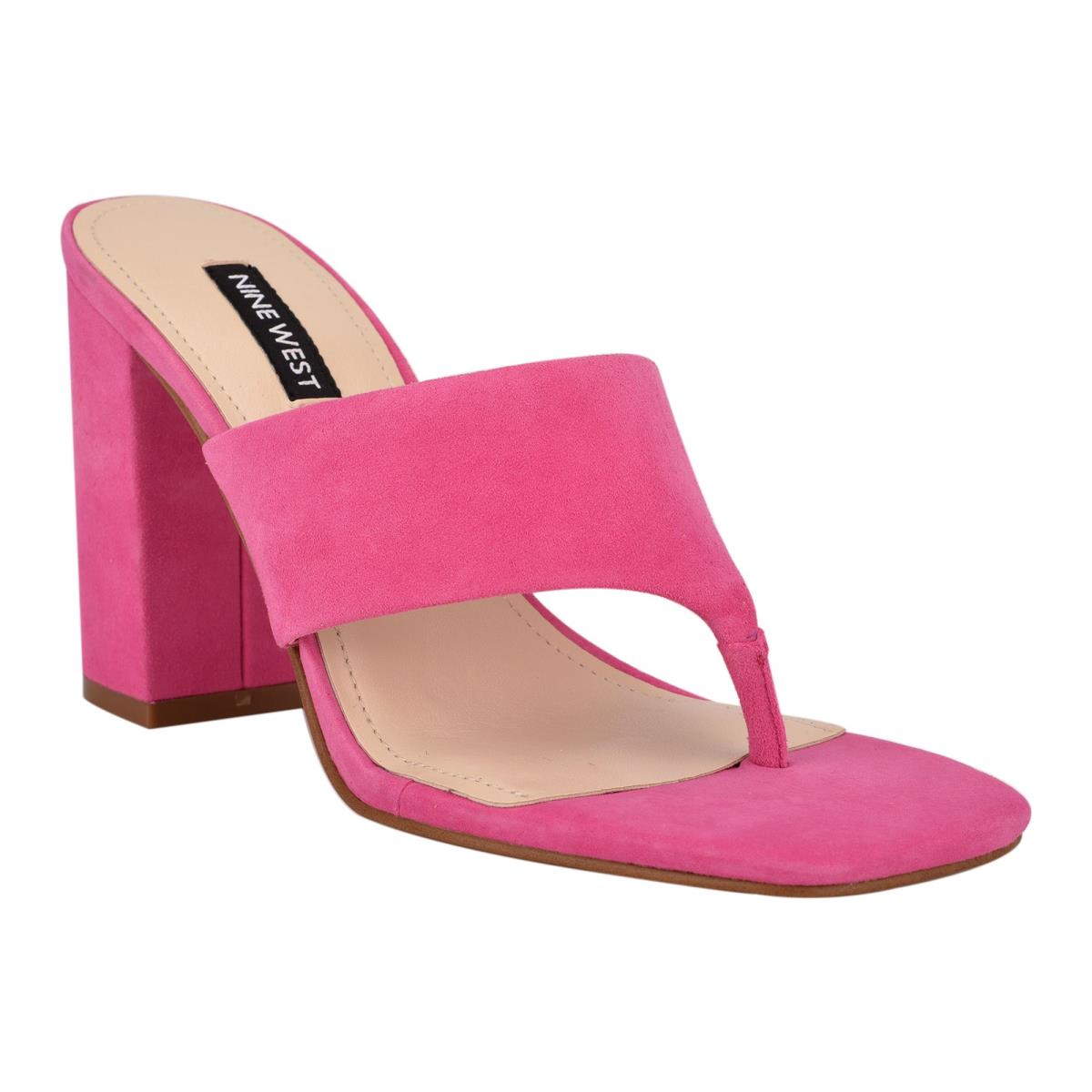 Nine West Gogo Block Heel Kaydırmalı Sandalet Kadın Pembe | 7245ILWQN