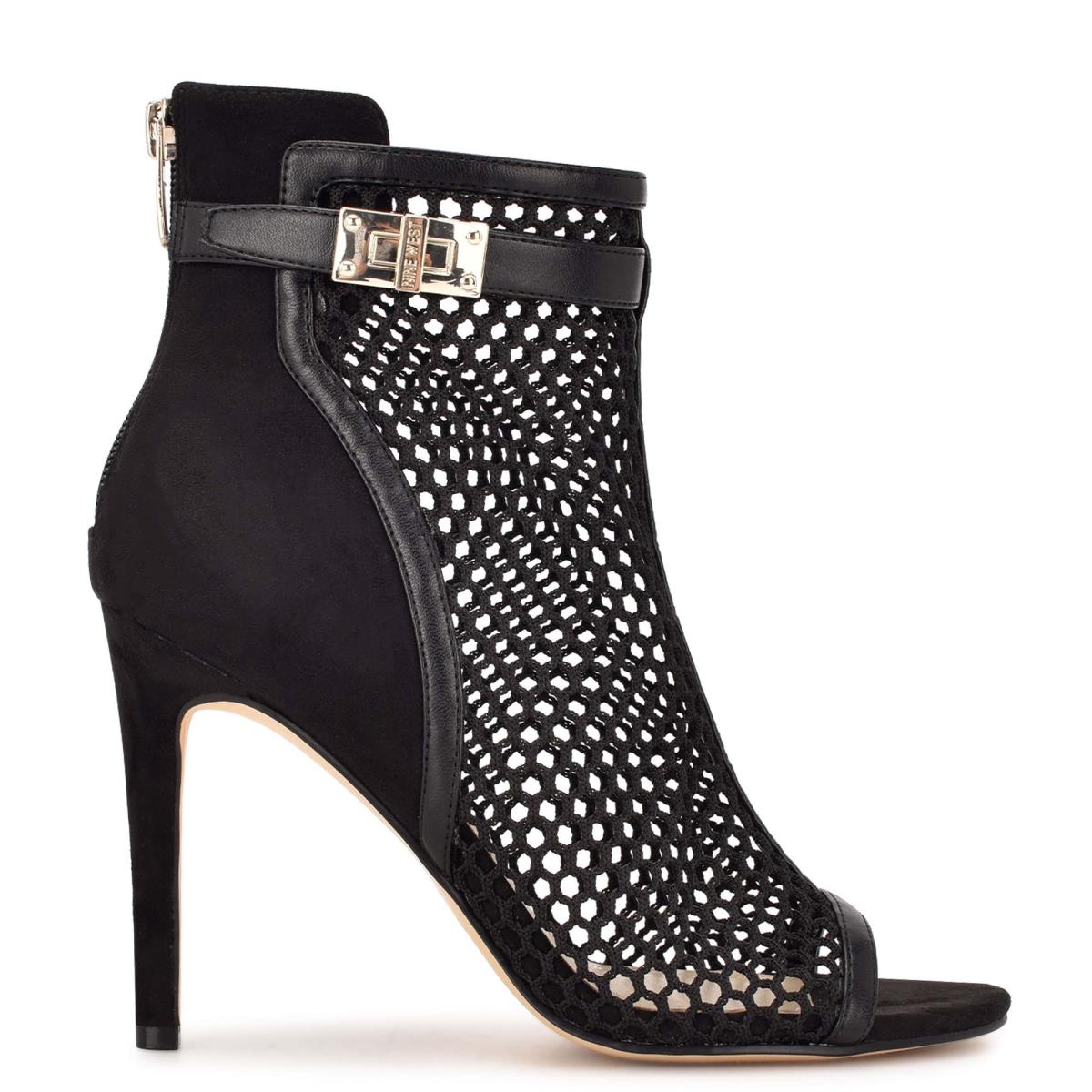 Nine West Ididit Mesh Peep Burunlu Bot Kadın Siyah | 4321GHYLP