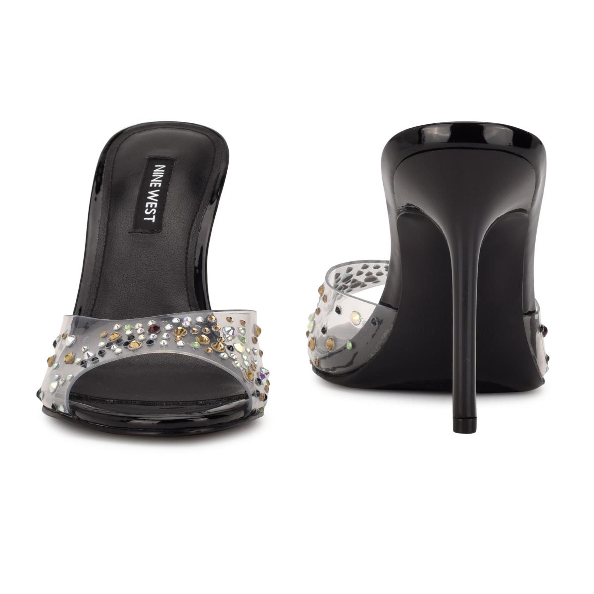 Nine West Ido Rhinestone Topuklu Kaydırmalı Sandalet Kadın Siyah | 4928VJZKN