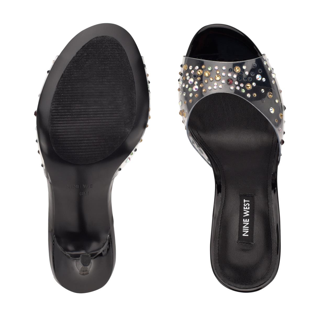 Nine West Ido Rhinestone Topuklu Kaydırmalı Sandalet Kadın Siyah | 4928VJZKN