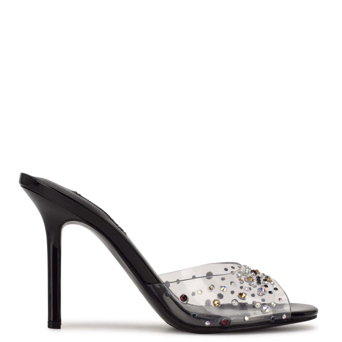 Nine West Ido Rhinestone Topuklu Kaydırmalı Sandalet Kadın Siyah | 4928VJZKN