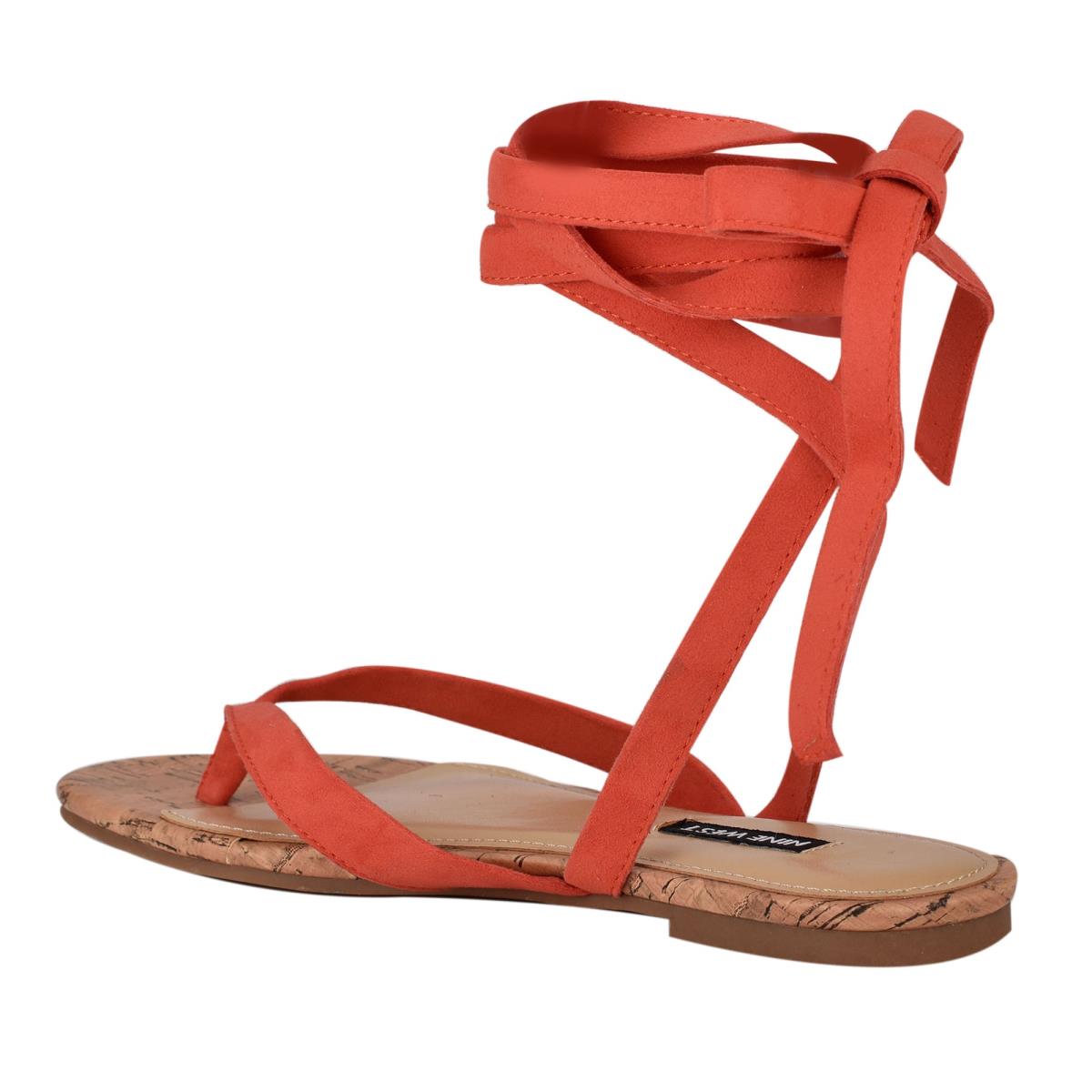 Nine West Tiedup Ankle Wrap Düz Sandalet Kadın Kırmızı | 1470RJLAC