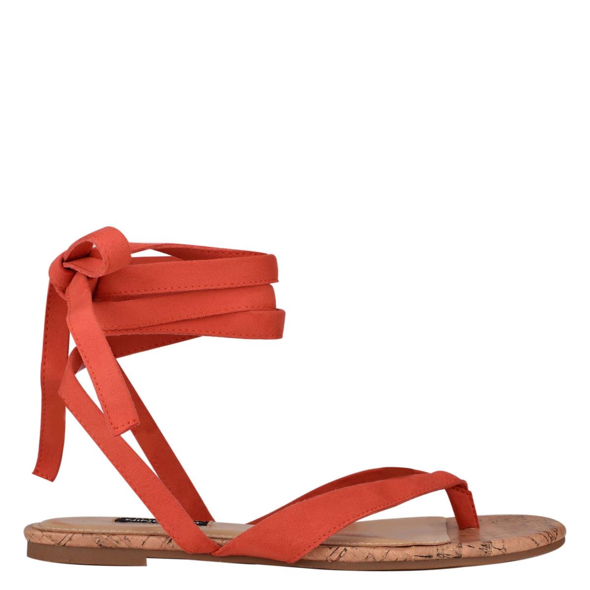 Nine West Tiedup Ankle Wrap Düz Sandalet Kadın Kırmızı | 1470RJLAC