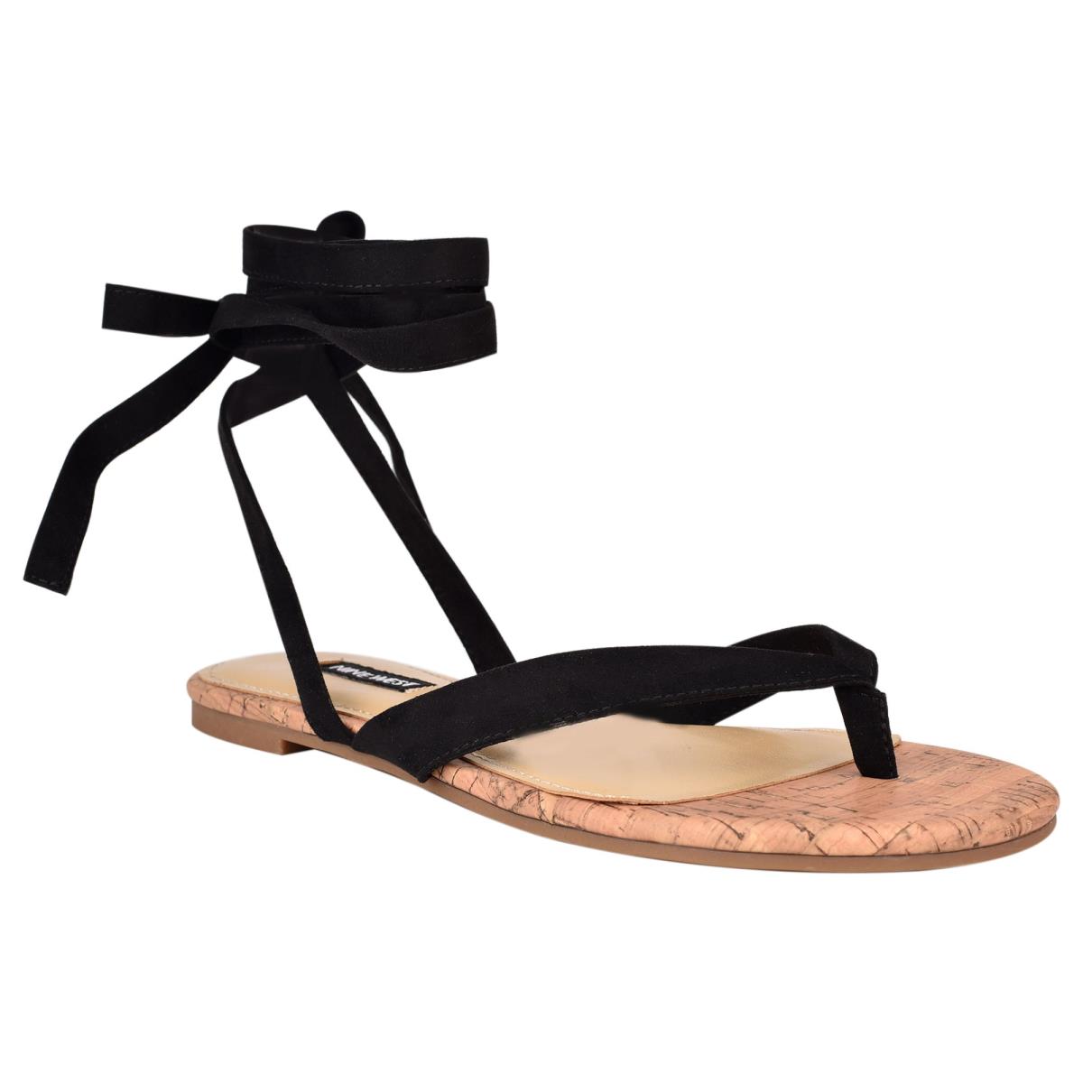 Nine West Tiedup Ankle Wrap Düz Sandalet Kadın Siyah | 2746LXRCD