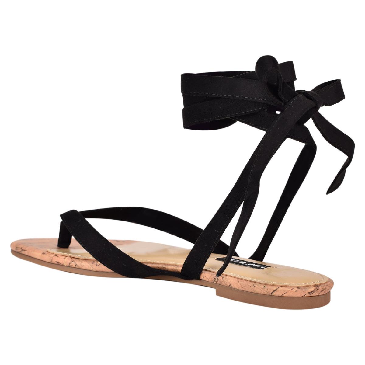 Nine West Tiedup Ankle Wrap Düz Sandalet Kadın Siyah | 2746LXRCD