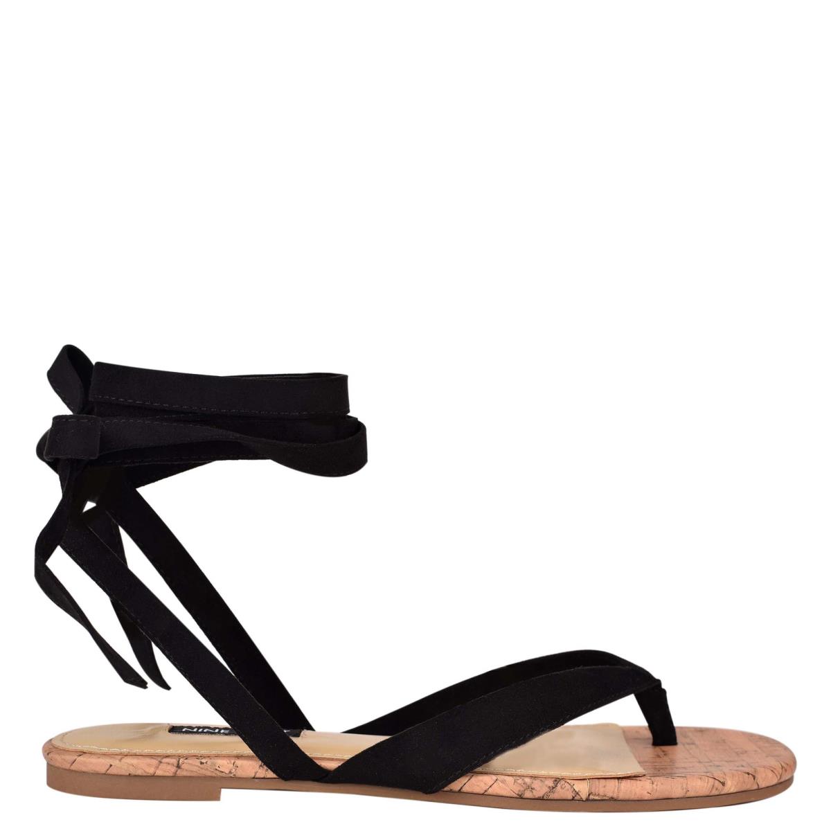 Nine West Tiedup Ankle Wrap Düz Sandalet Kadın Siyah | 2746LXRCD