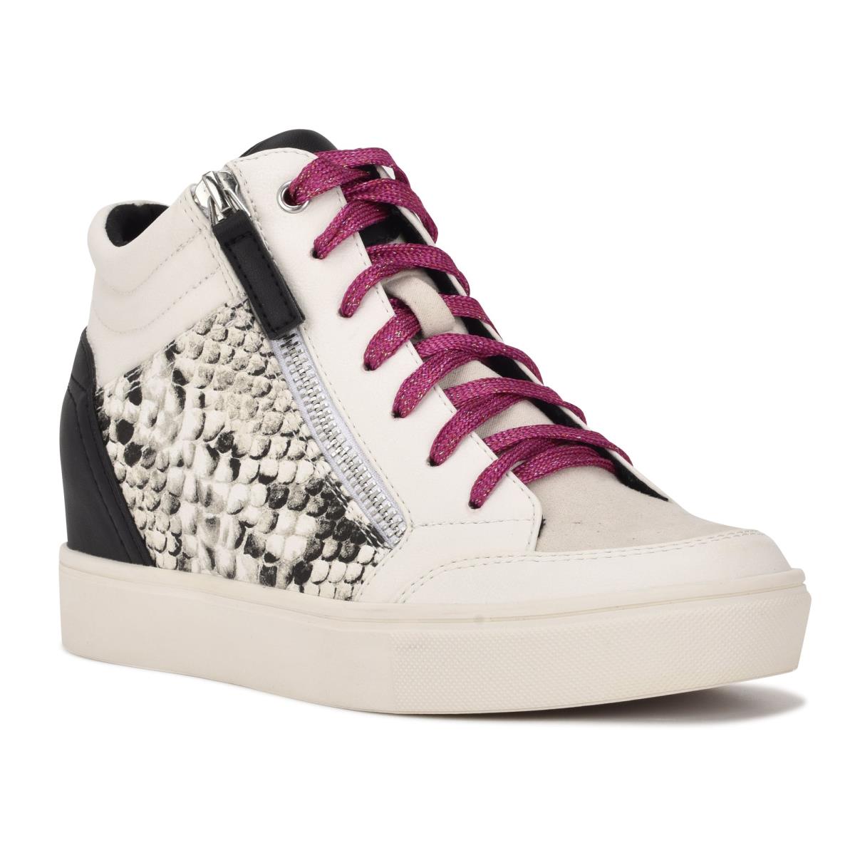 Nine West Tons High Top Hidden Wedge Sneakers Spor Ayakkabı Kadın Beyaz Yılan | 0759CJUVT