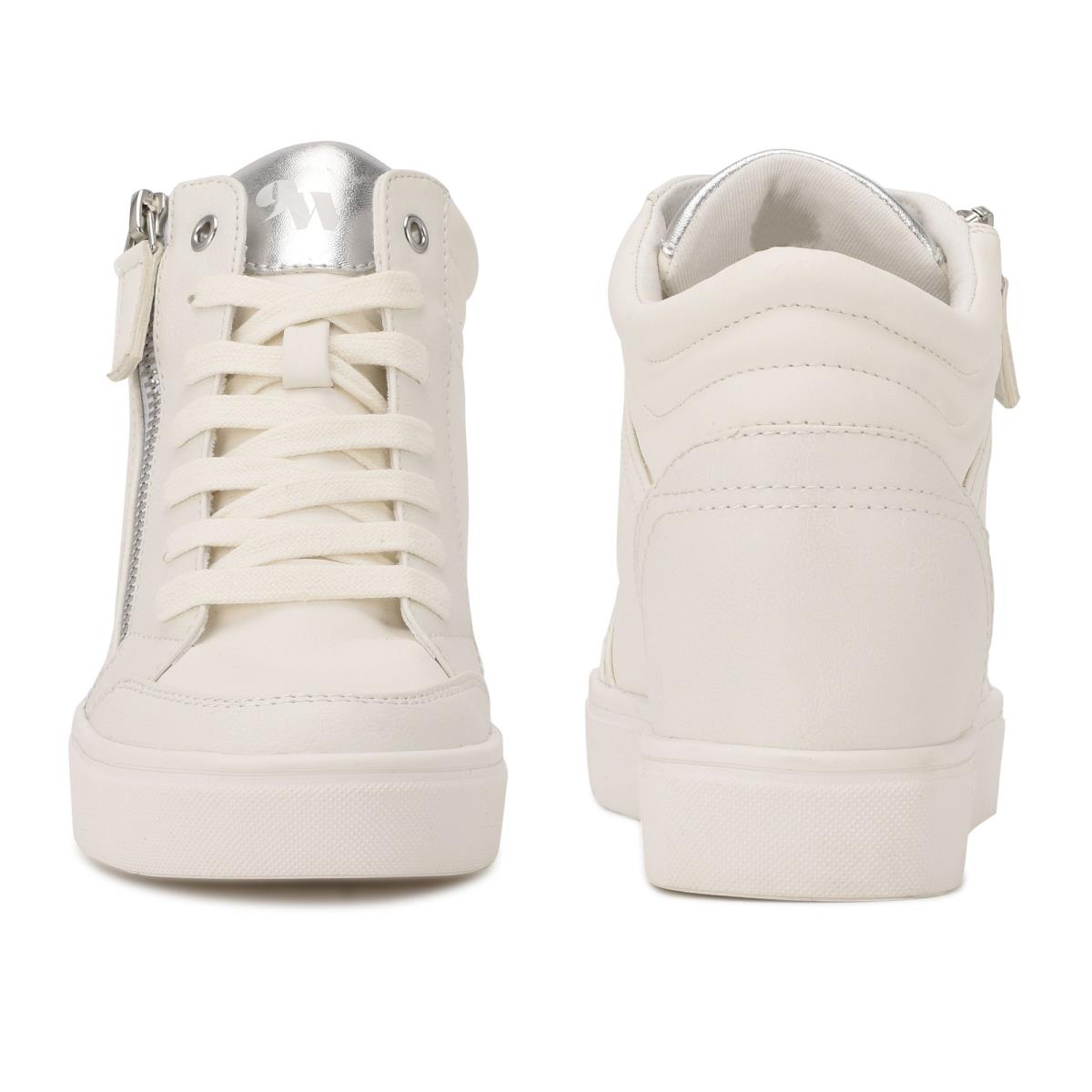 Nine West Tons High Top Hidden Wedge Sneakers Spor Ayakkabı Kadın Beyaz Gümüş | 2614GKZDR