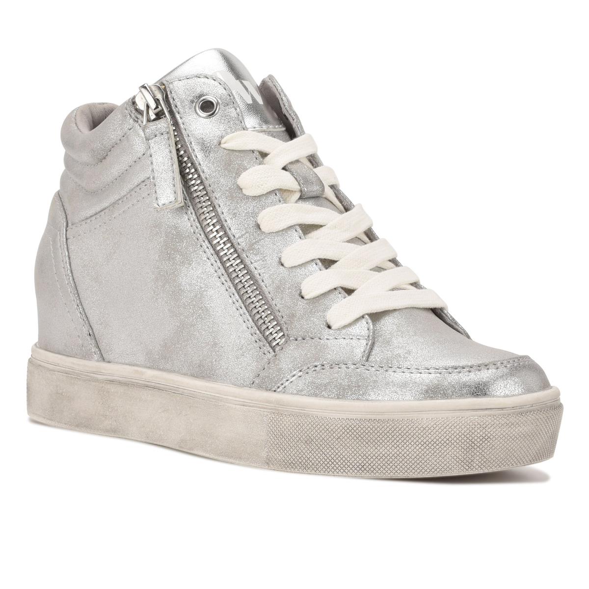 Nine West Tons High Top Hidden Wedge Sneakers Spor Ayakkabı Kadın Gümüş | 8413SPODT