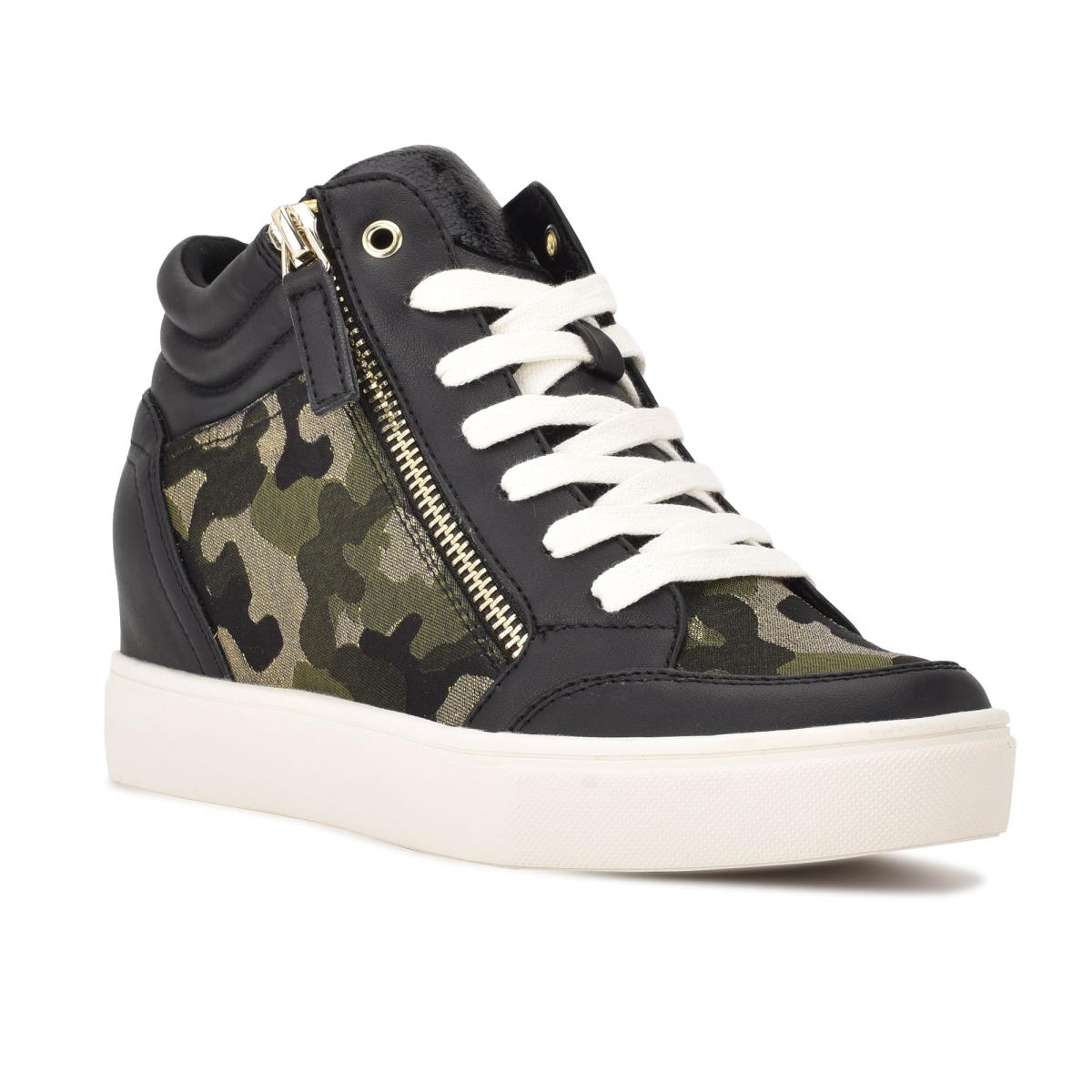 Nine West Tons High Top Hidden Wedge Sneakers Spor Ayakkabı Kadın Siyah Camo | 9235JQNIZ