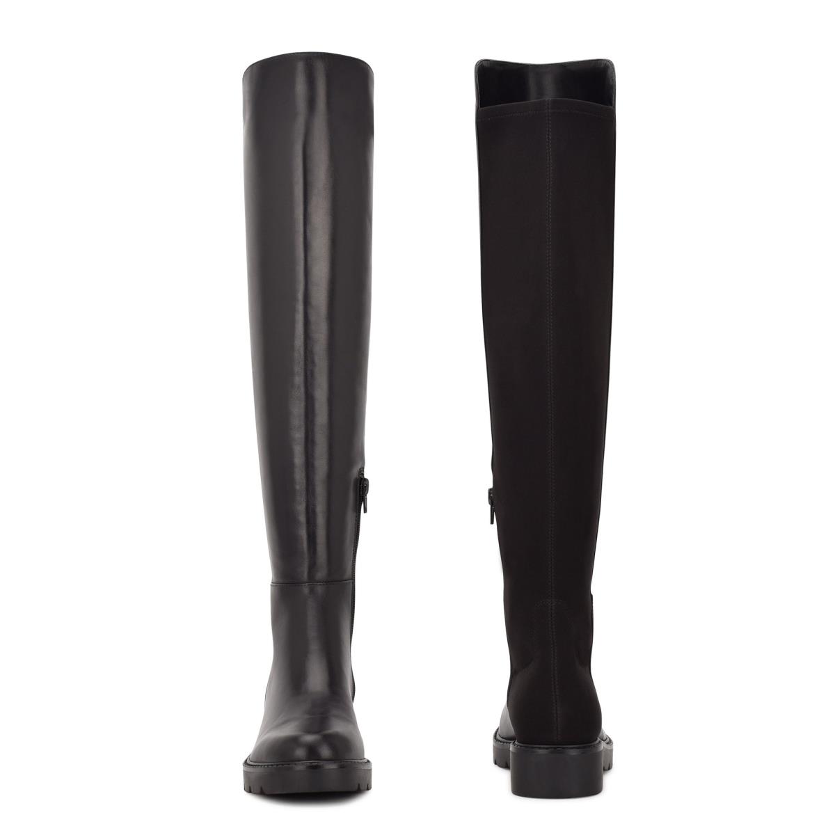 Nine West Tread Over The Knee Lug Sole Bot Kadın Siyah | 7018JBICM