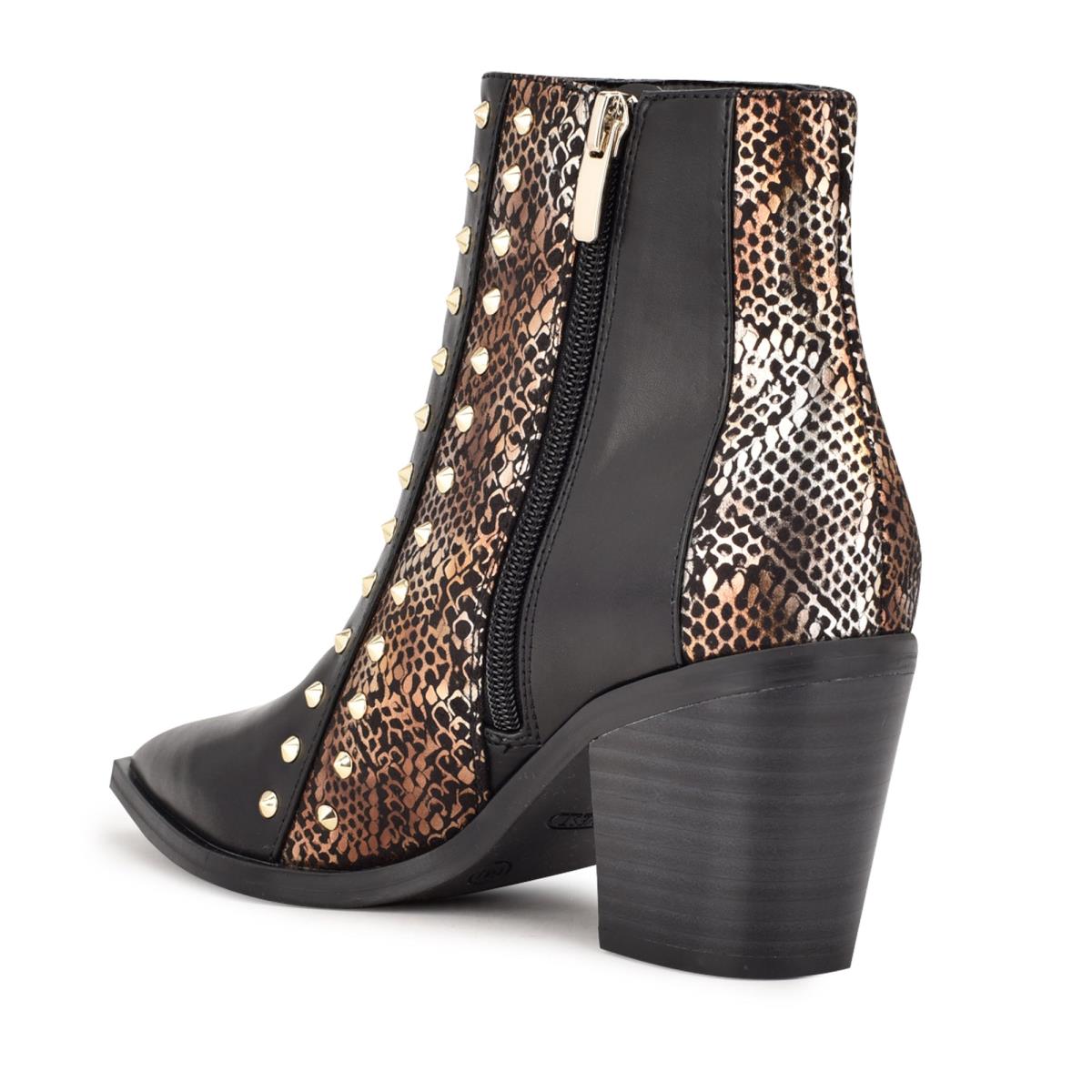 Nine West What Studded Block Heel Bot Kadın Siyah Altın | 0158OVNJU