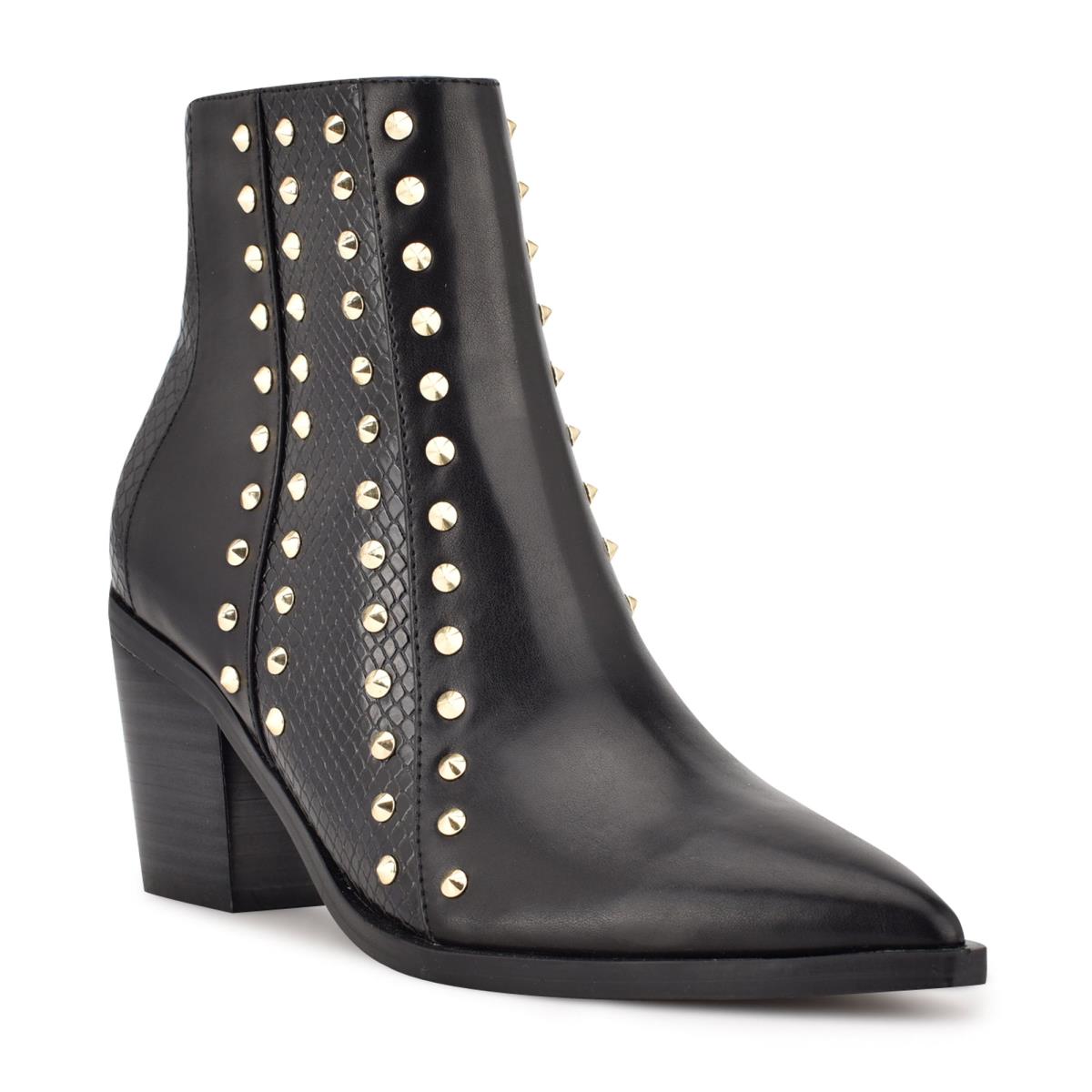 Nine West What Studded Block Heel Bot Kadın Siyah | 1452OKVEF