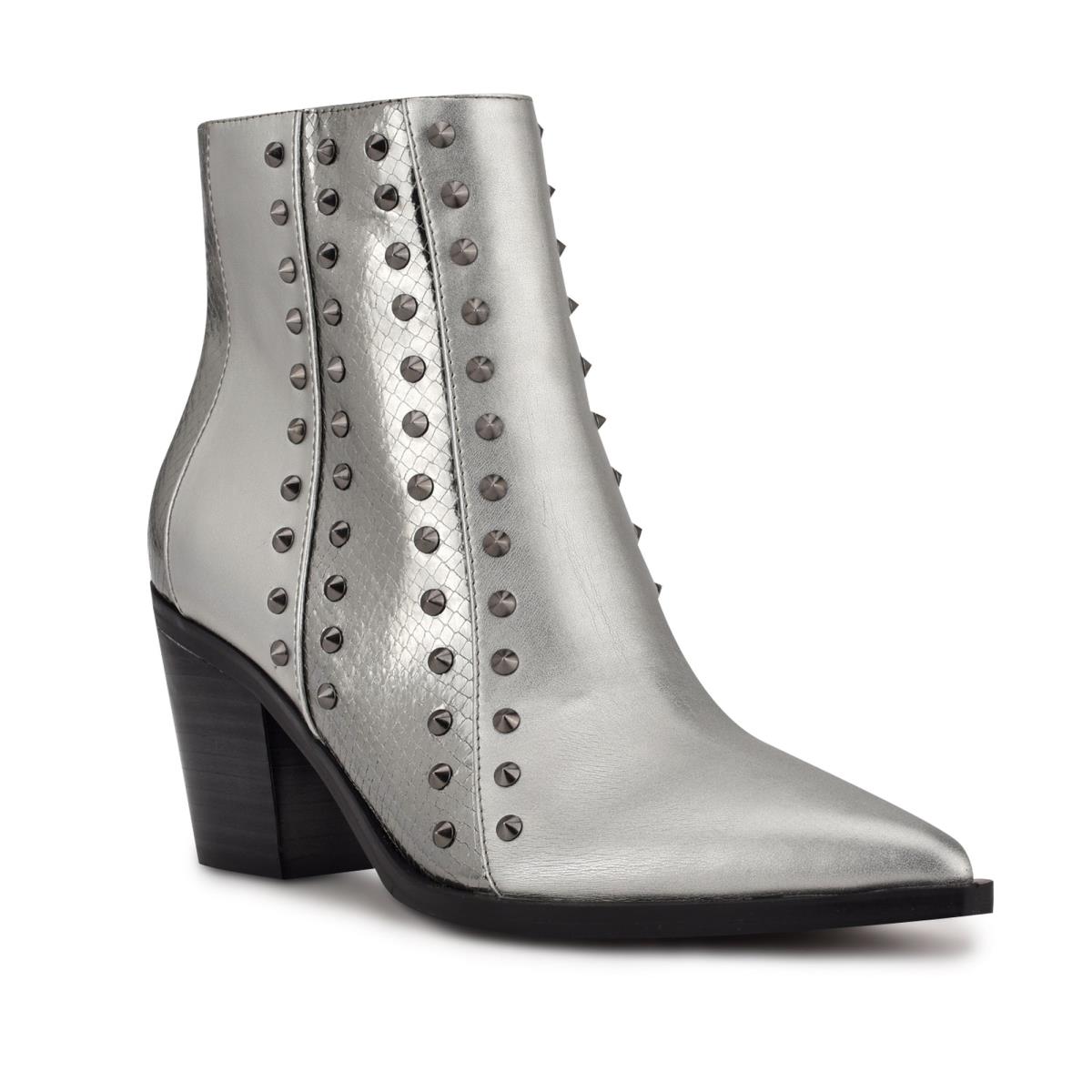 Nine West What Studded Block Heel Bot Kadın Mavi Gri | 7680RUDFN