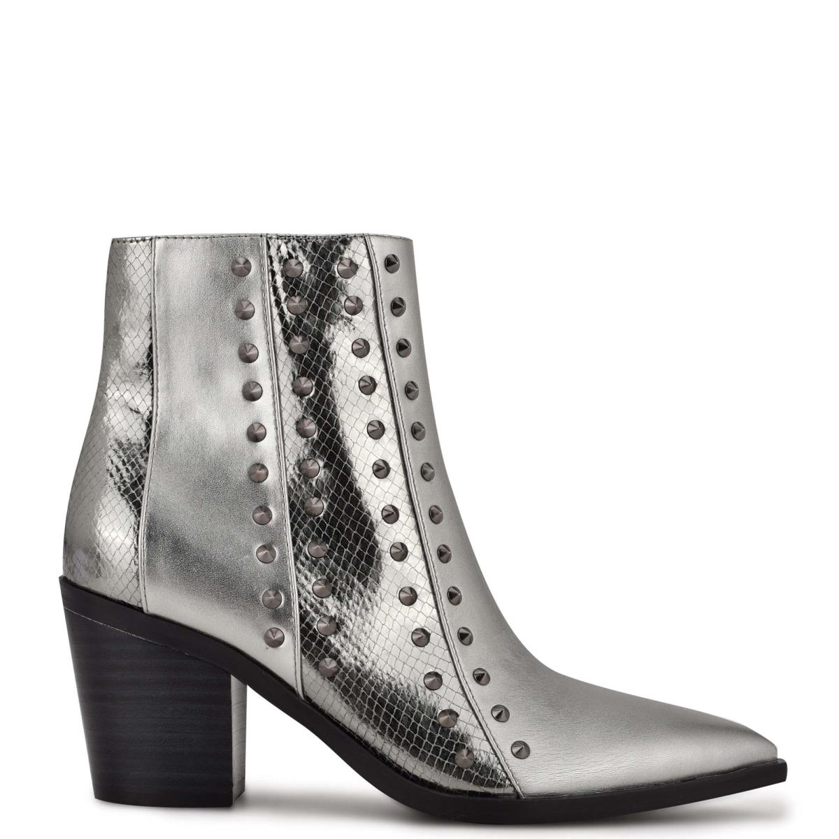 Nine West What Studded Block Heel Bot Kadın Mavi Gri | 7680RUDFN