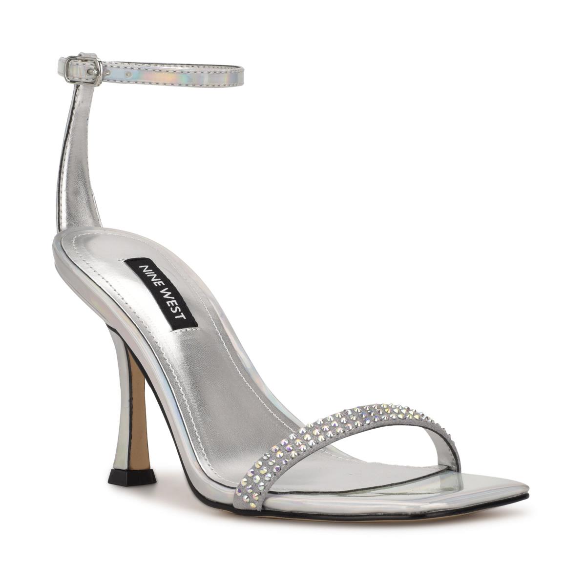 Nine West Yess Rhinestone Ankle Askılı Sandalet Kadın Gümüş | 2946JBDLE