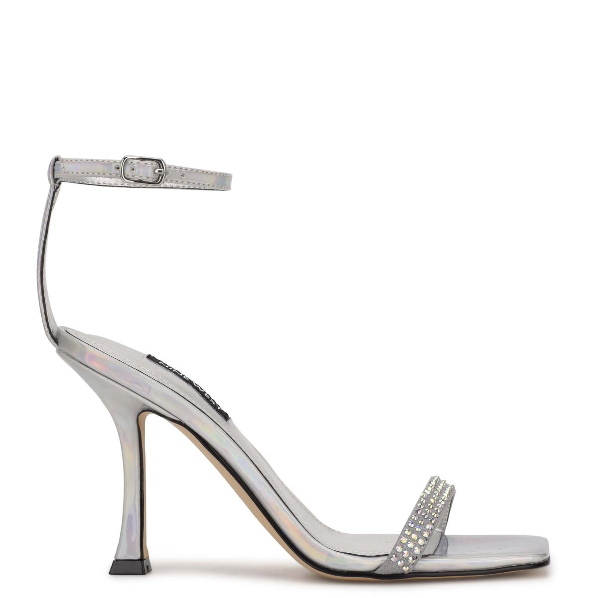 Nine West Yess Rhinestone Ankle Askılı Sandalet Kadın Gümüş | 2946JBDLE