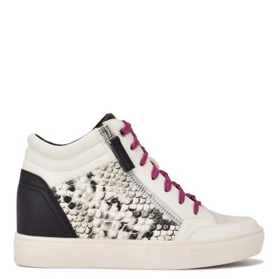 Nine West Tons High Top Hidden Wedge Sneakers Spor Ayakkabı Kadın Beyaz Yılan | 0759CJUVT