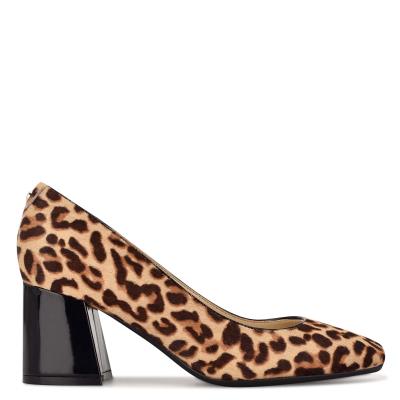 Nine West Vibe 9x9 Block Heel Stiletto Ayakkabı Kadın Leopar | 1746IJSEK