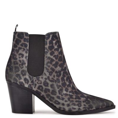 Nine West Wyllis Block Heel Bot Kadın Gri Leopar | 0154PLCZQ